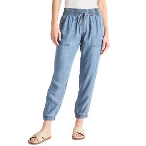 Splendid Lakeside Jogger Pants Indigo Denim Chambray Elastic Waist Drawstring LG